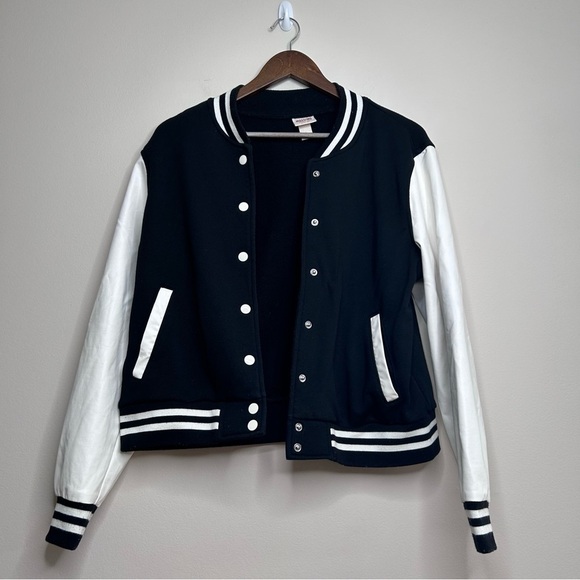 Varsity Letterman Jacket Bomber Snap Up Black and White Mossimo Large - Picture 4 of 8